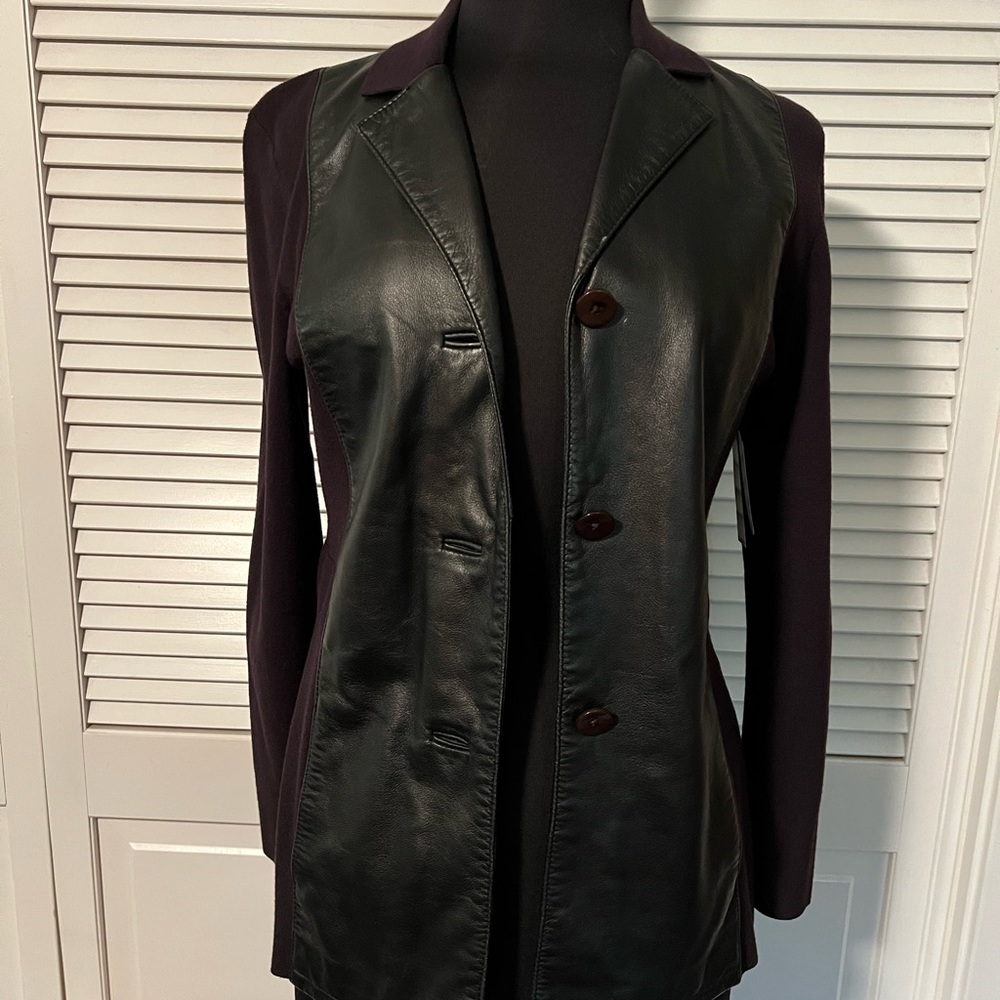 Anne Klein vintage leather front cardigan sweater size M like new. A steal.